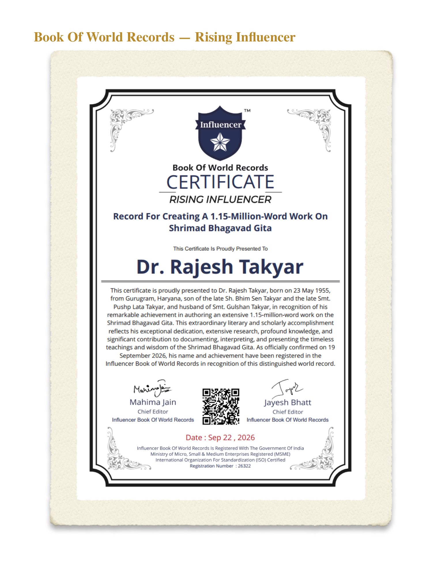 Dr. Rajesh Takyar’s profile, page 11