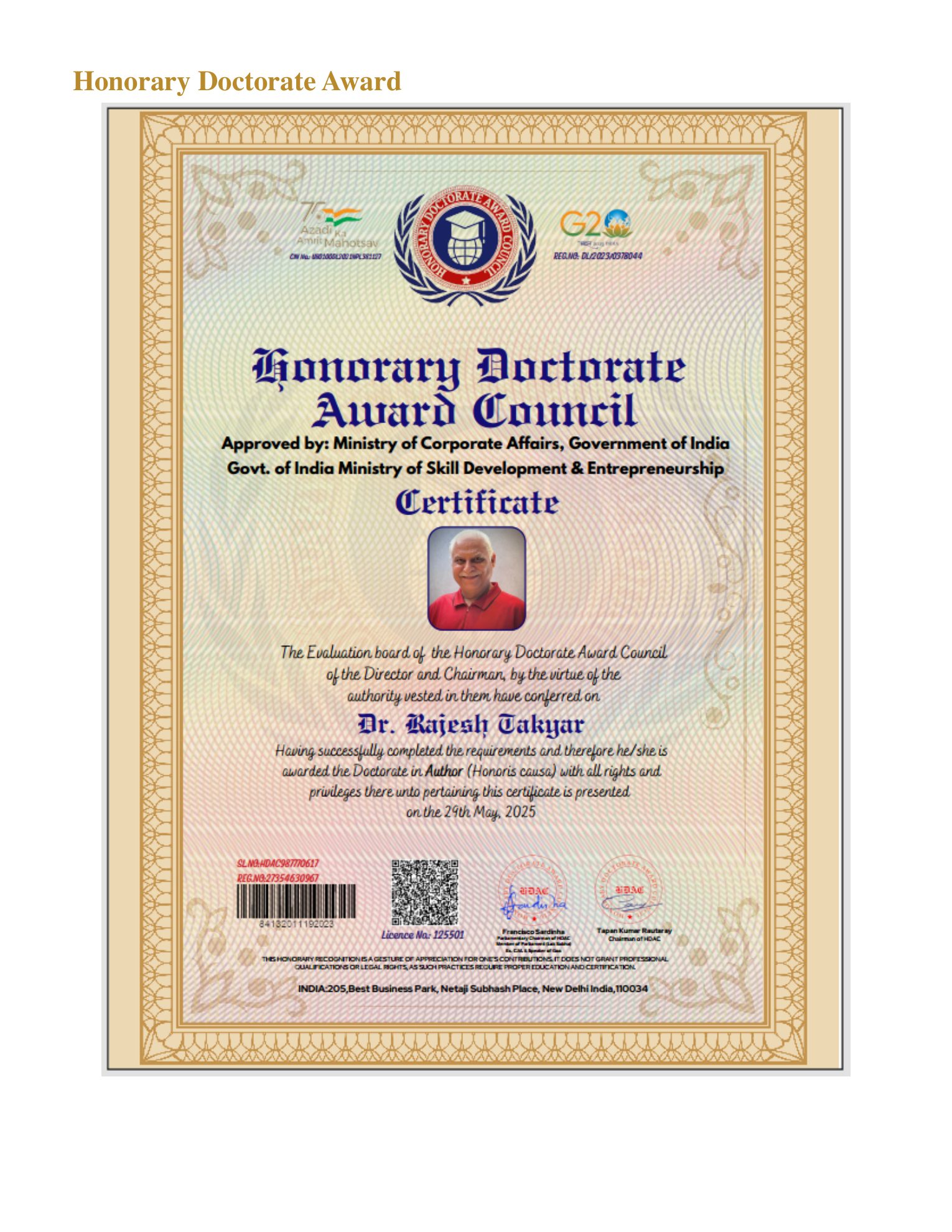 Dr. Rajesh Takyar’s profile, page 15