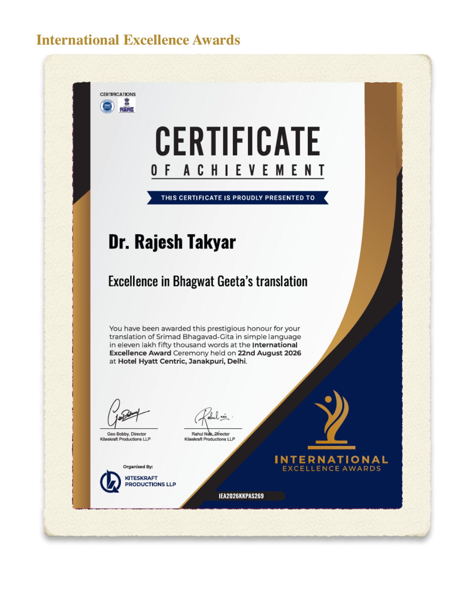 Dr. Rajesh Takyar’s profile, page 19